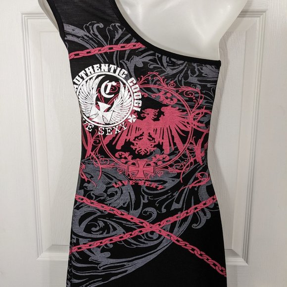 COOGI Black One Shoulder LIVE SEXY Chains Rhinestone Studs Maxi Dress - S* NWT - Picture 9 of 15